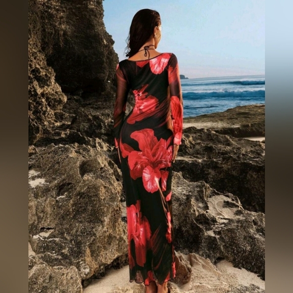 Holiday Outfits Floral Pattern Women Holiday Dress Sexy Party Prom Semi formal - Picture 2 of 4